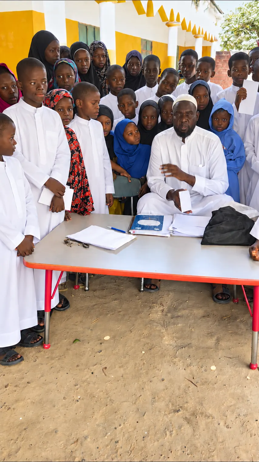 Students gather around their teacher